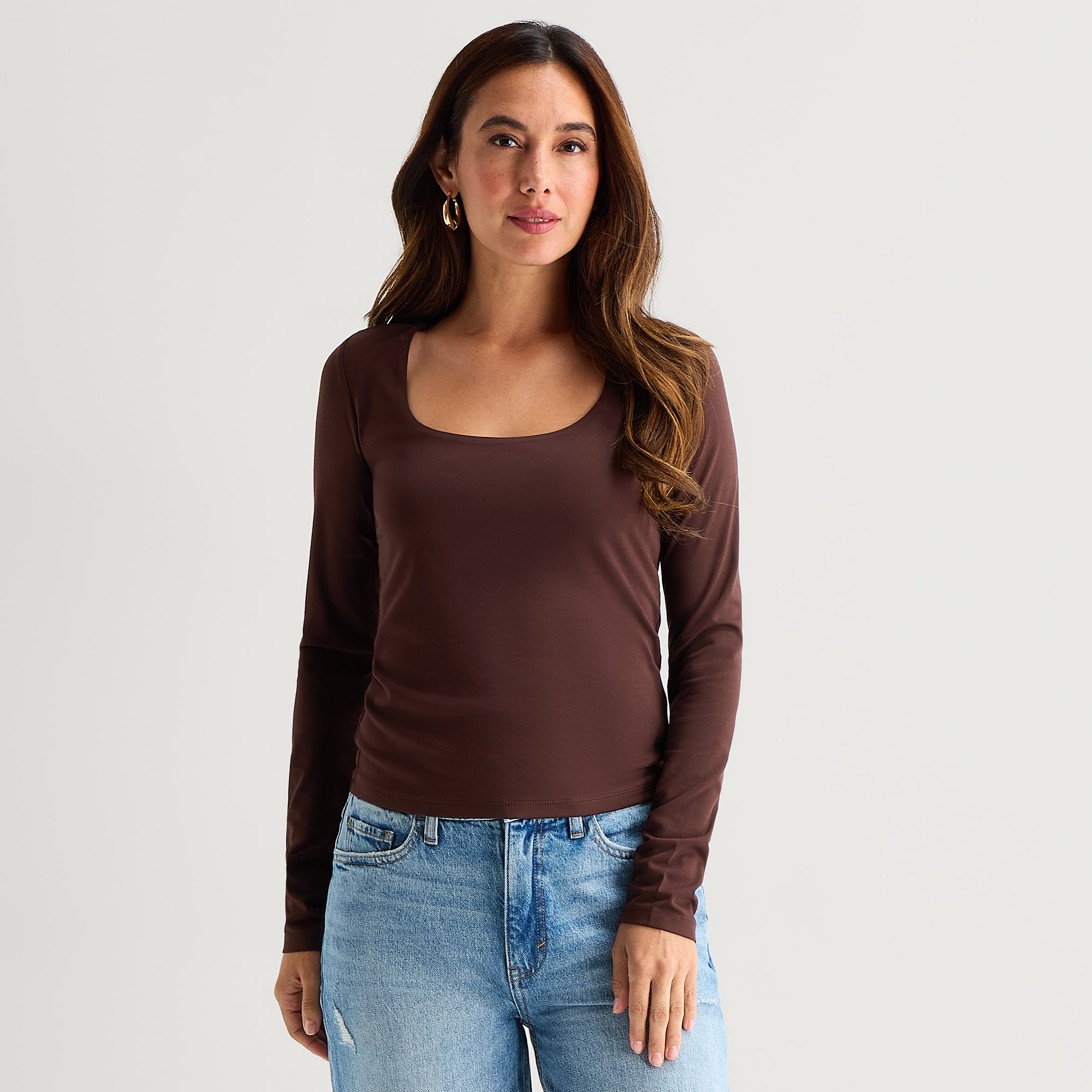 Bold Elements Womens Square Neck Long Sleeve T-Shirt