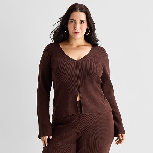Bold Elements Plus Womens V Neck Long Sleeve Pullover Sweater In Multi