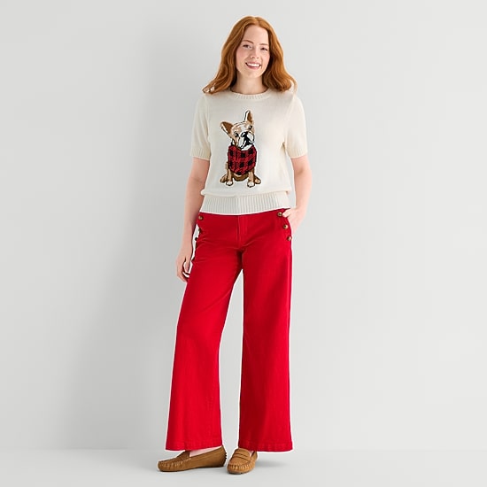 St. John's Bay Womens Crew Neck Short Sleeve Pullover Sweater