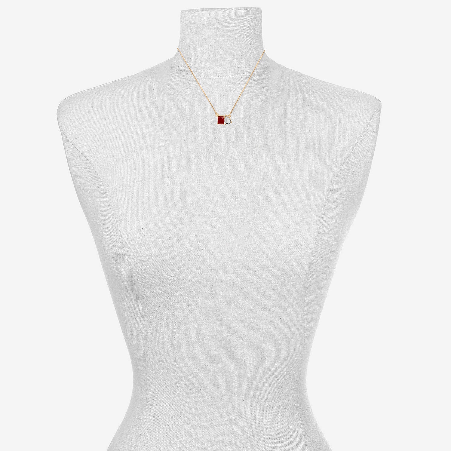 Bijoux Bar Womens Red Glass Square 16 Inch Pendant Necklace
