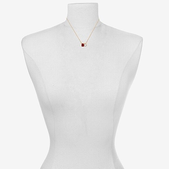 Bijoux Bar Womens Red Glass Square 16 Inch Pendant Necklace