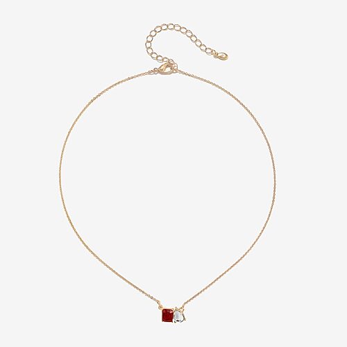 Bijoux Bar Womens Red Glass Square 16 Inch Pendant Necklace