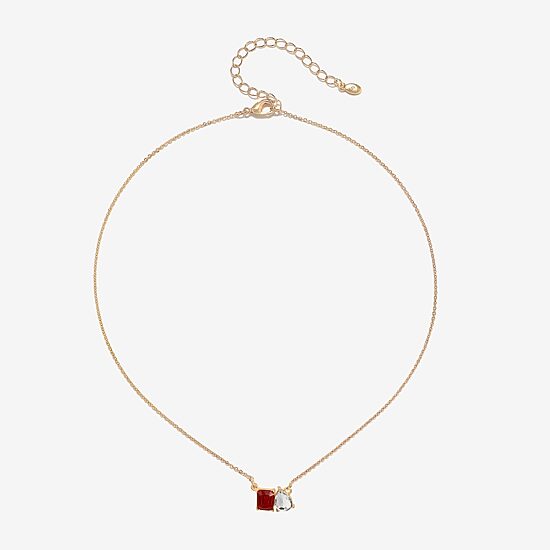 Bijoux Bar Womens Red Glass Square 16 Inch Pendant Necklace