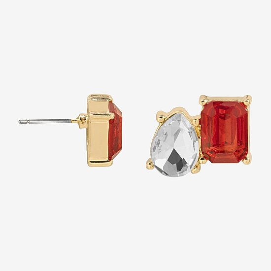 Bijoux Bar Red Glass 10mm Rectangular Stud Earrings