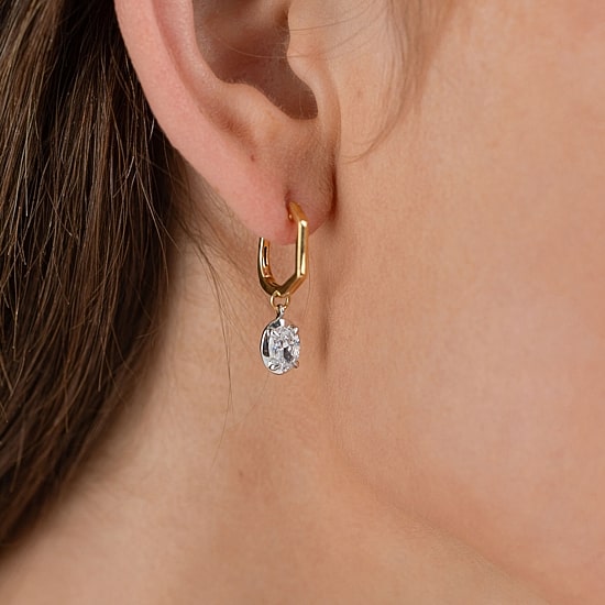 (F / Vs2) Womens 1 CT. T.W. Lab Grown White Diamond 10K Two Tone Gold 23.6mm Oval Hoop Earrings
