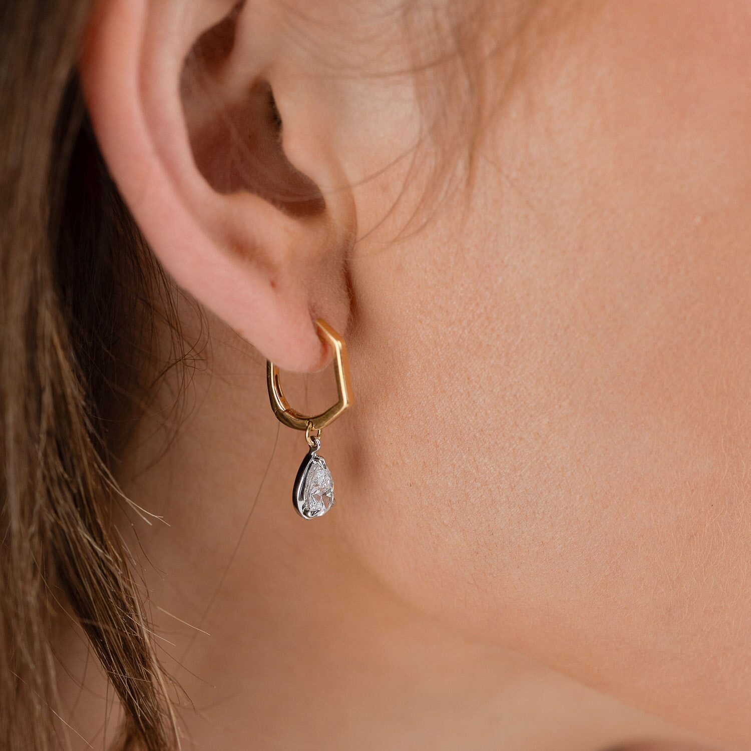 (F / Vs2) Womens 1 CT. T.W. Lab Grown White Diamond 10K Two Tone Gold 25mm Pear Hoop Earrings