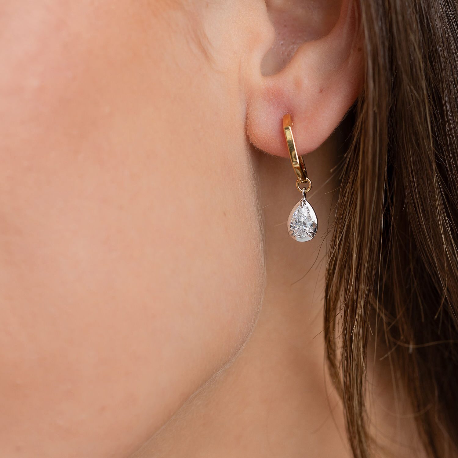 (F / Vs2) Womens 1 CT. T.W. Lab Grown White Diamond 10K Two Tone Gold 25mm Pear Hoop Earrings