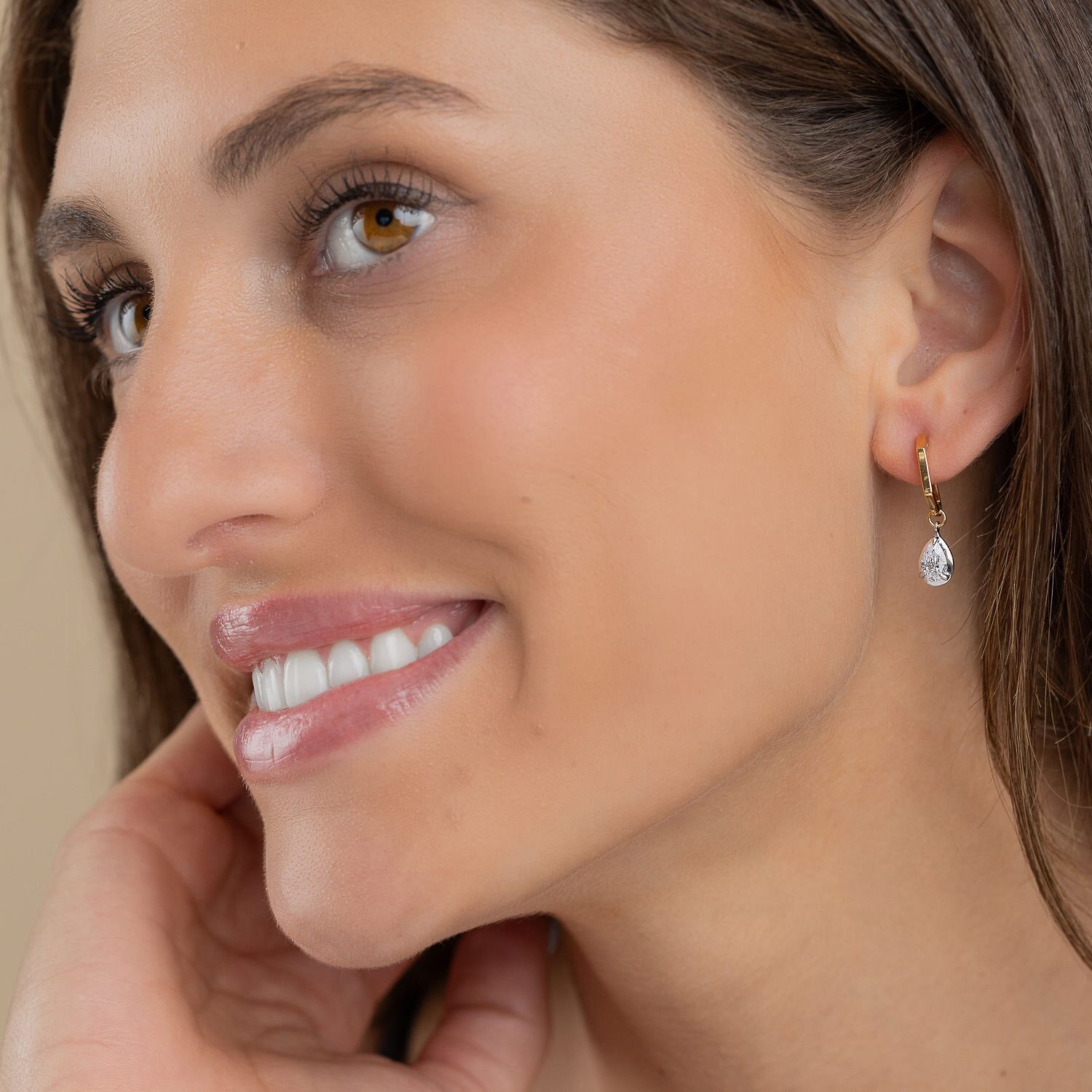(F / Vs2) Womens 1 CT. T.W. Lab Grown White Diamond 10K Two Tone Gold 25mm Pear Hoop Earrings