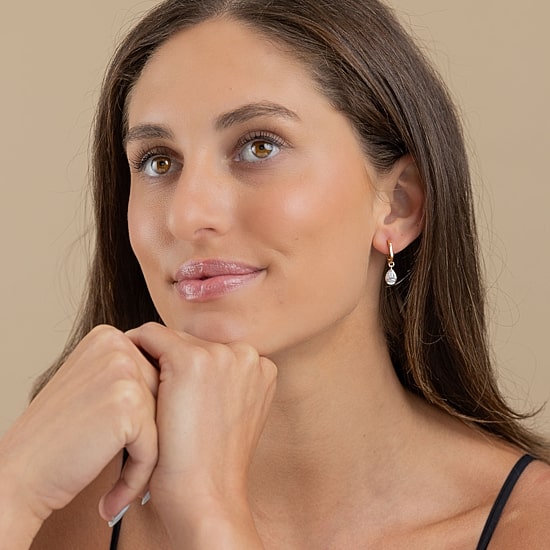(F / Vs2) Womens 1 CT. T.W. Lab Grown White Diamond 10K Two Tone Gold 25mm Pear Hoop Earrings