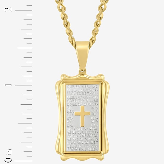 Lord'S Prayer Mens Stainless Steel Cross 24 Inch Pendant Necklace