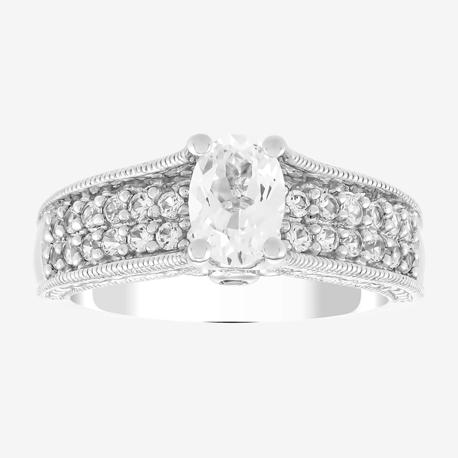 Limited Quantities! Womens Lab Created White Sapphire Sterling Silver Oval Cocktail Ring