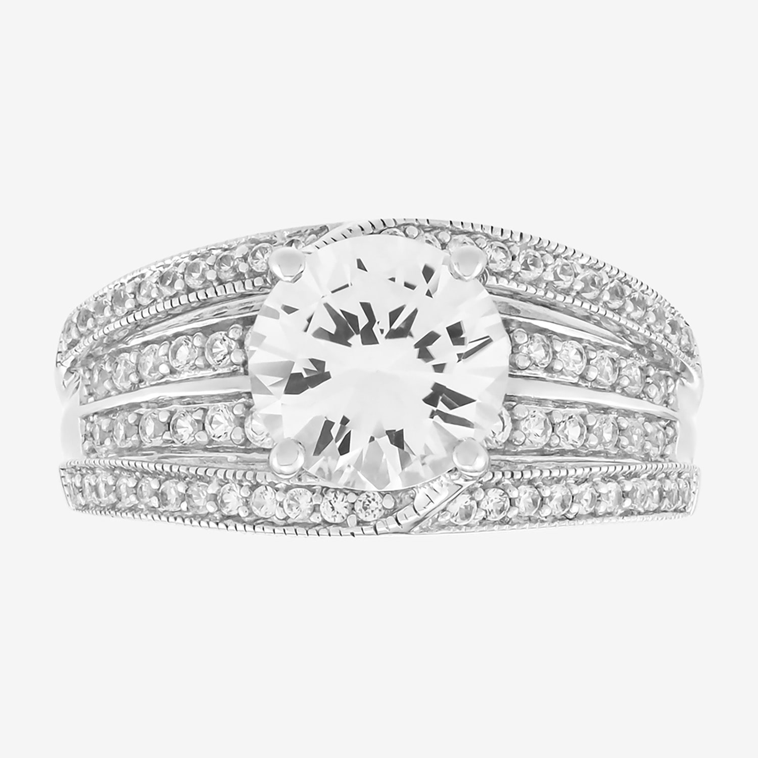Limited Quantities! Womens Lab Created White Sapphire Sterling Silver Round Cocktail Ring