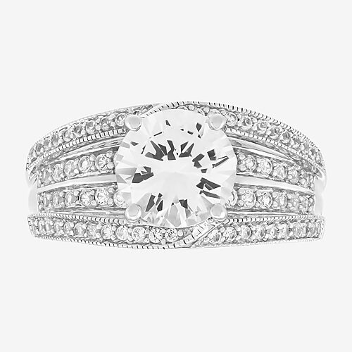 Limited Quantities! Womens Lab Created White Sapphire Sterling Silver Round Cocktail Ring, 7, White