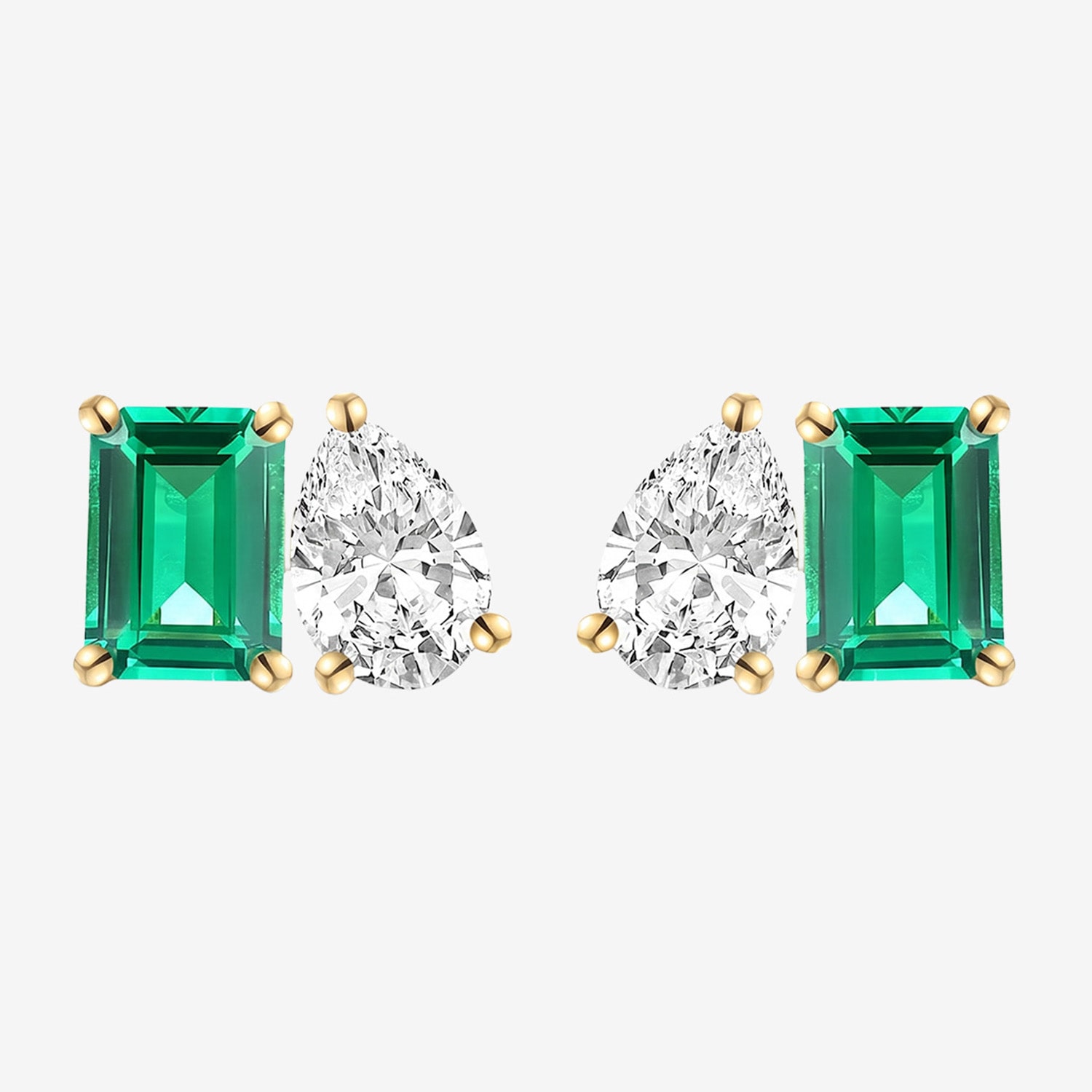 Lab Created Green Emerald 14K Gold Over Silver 7mm Stud Earrings