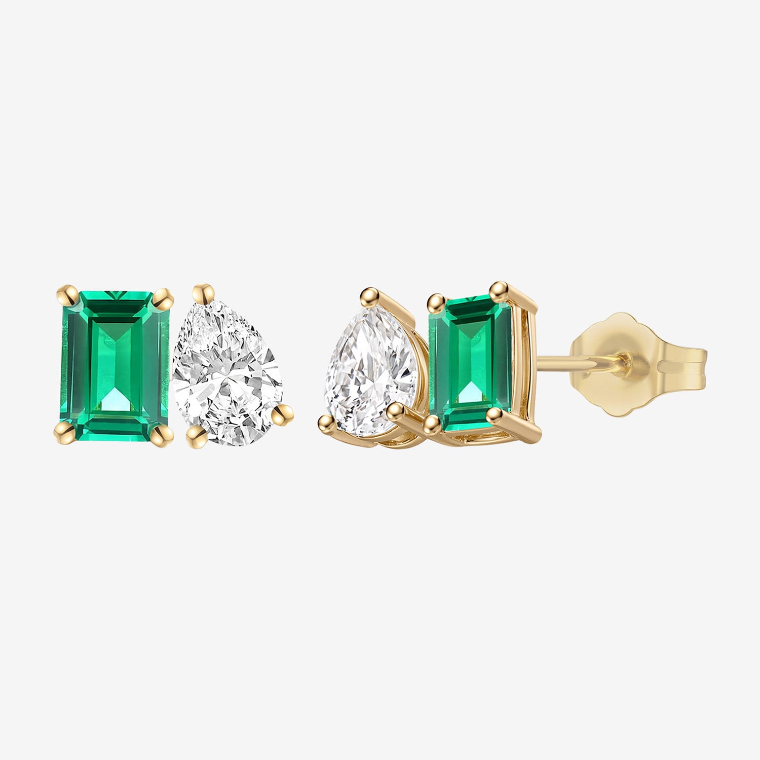 Lab Created Green Emerald 14K Gold Over Silver 7mm Stud Earrings