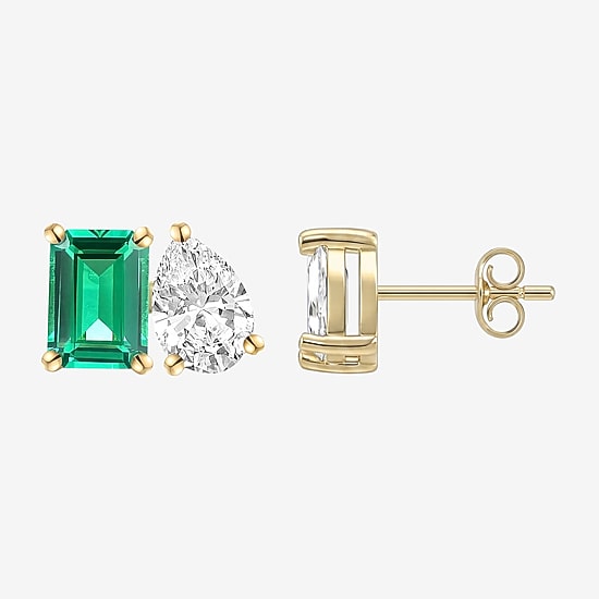 Lab Created Gemstone14K Gold Over Silver 7mm Stud Earrings