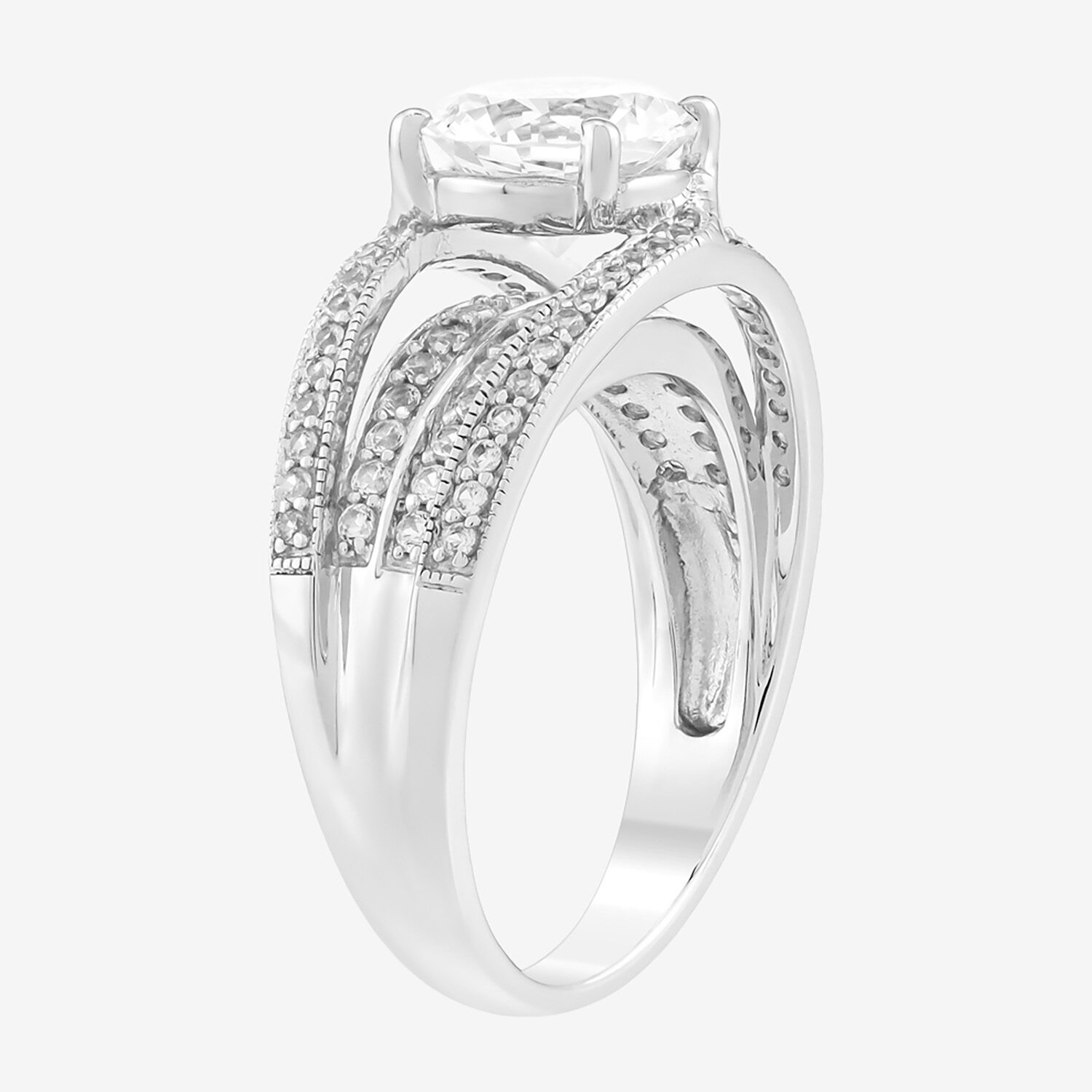 Limited Quantities! Womens Lab Created White Sapphire Sterling Silver Round Cocktail Ring