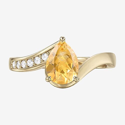 Womens Genuine Yellow Citrine 14K Gold Over Silver Pear Side Stone Cocktail Ring, 8, Yellow