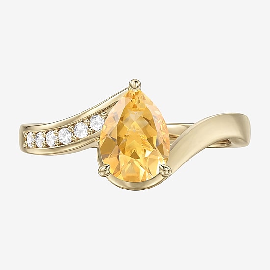 Womens Genuine Yellow Citrine 14K Gold Over Silver Pear Side Stone Cocktail Ring