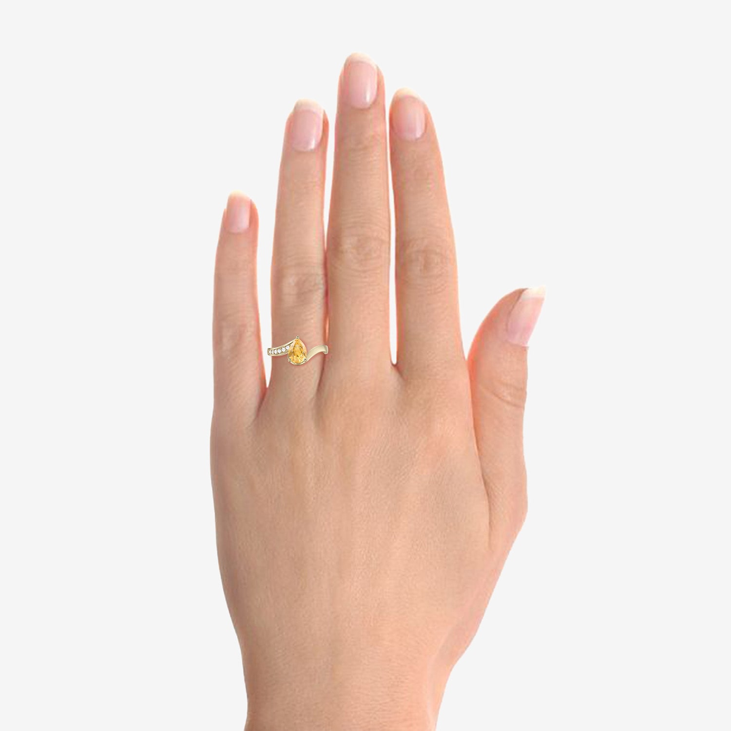 Womens Genuine Yellow Citrine 14K Gold Over Silver Pear Side Stone Cocktail Ring