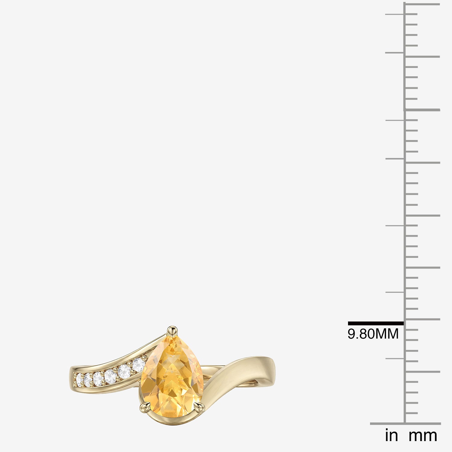 Womens Genuine Yellow Citrine 14K Gold Over Silver Pear Side Stone Cocktail Ring