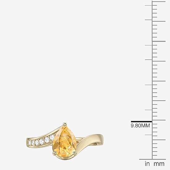 Womens Genuine Yellow Citrine 14K Gold Over Silver Pear Side Stone Cocktail Ring