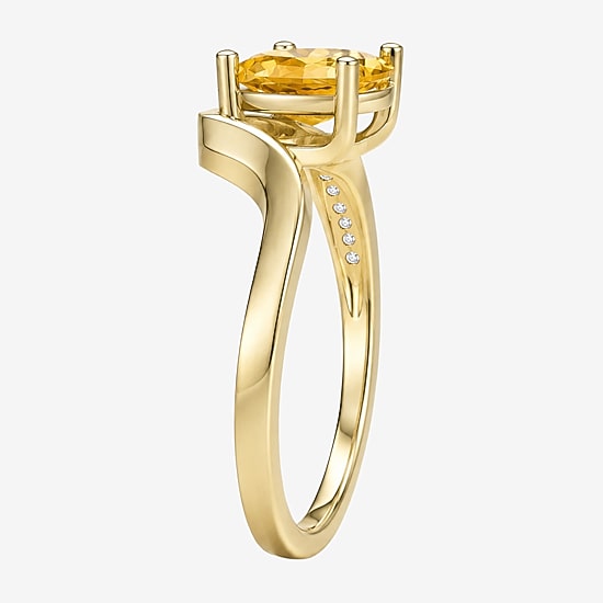 Womens Genuine Yellow Citrine 14K Gold Over Silver Pear Side Stone Cocktail Ring