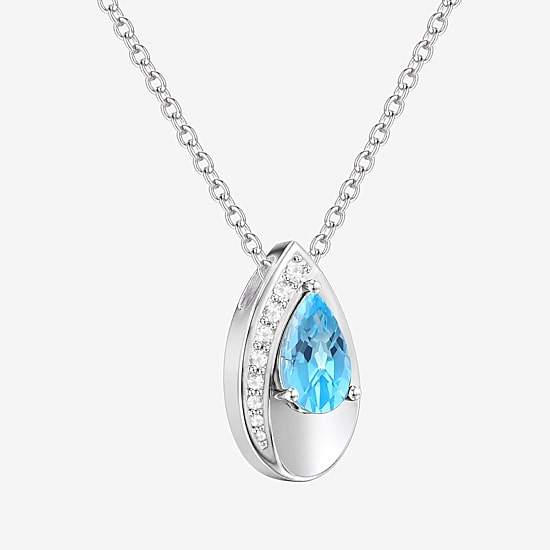 Womens Genuine Blue Topaz Sterling Silver Pear 18 Inch Pendant Necklace