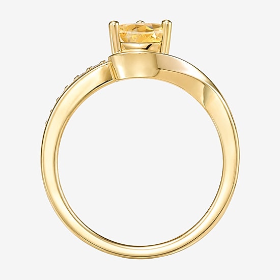 Womens Genuine Yellow Citrine 14K Gold Over Silver Pear Side Stone Cocktail Ring