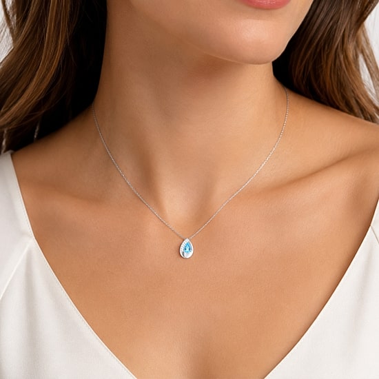 Womens Genuine Blue Topaz Sterling Silver Pear 18 Inch Pendant Necklace