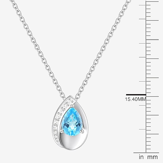 Womens Genuine Blue Topaz Sterling Silver Pear 18 Inch Pendant Necklace