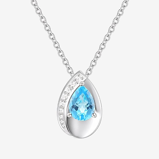 Womens Genuine Blue Topaz Sterling Silver Pear 18 Inch Pendant Necklace