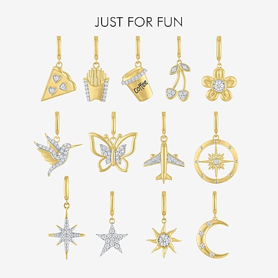 Charmed by Diamond Addiction Diamond Accent Moon (G-H / Si2- I1) White Diamond Accent 14K Gold Over Silver Moon Charm