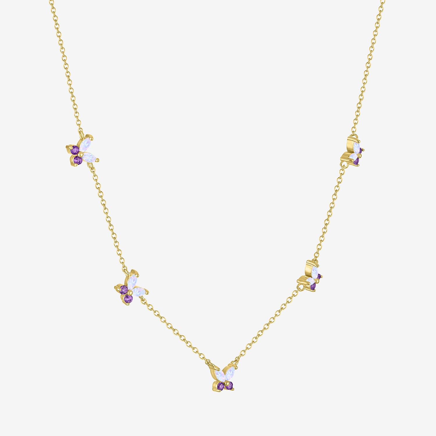 Womens Lab Created White Opal 14K Gold Over Brass Butterfly 16 Inch Pendant Necklace