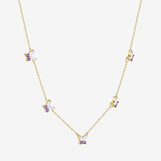 Womens Lab Created White Opal 14K Gold Over Brass Butterfly 16 Inch Pendant Necklace