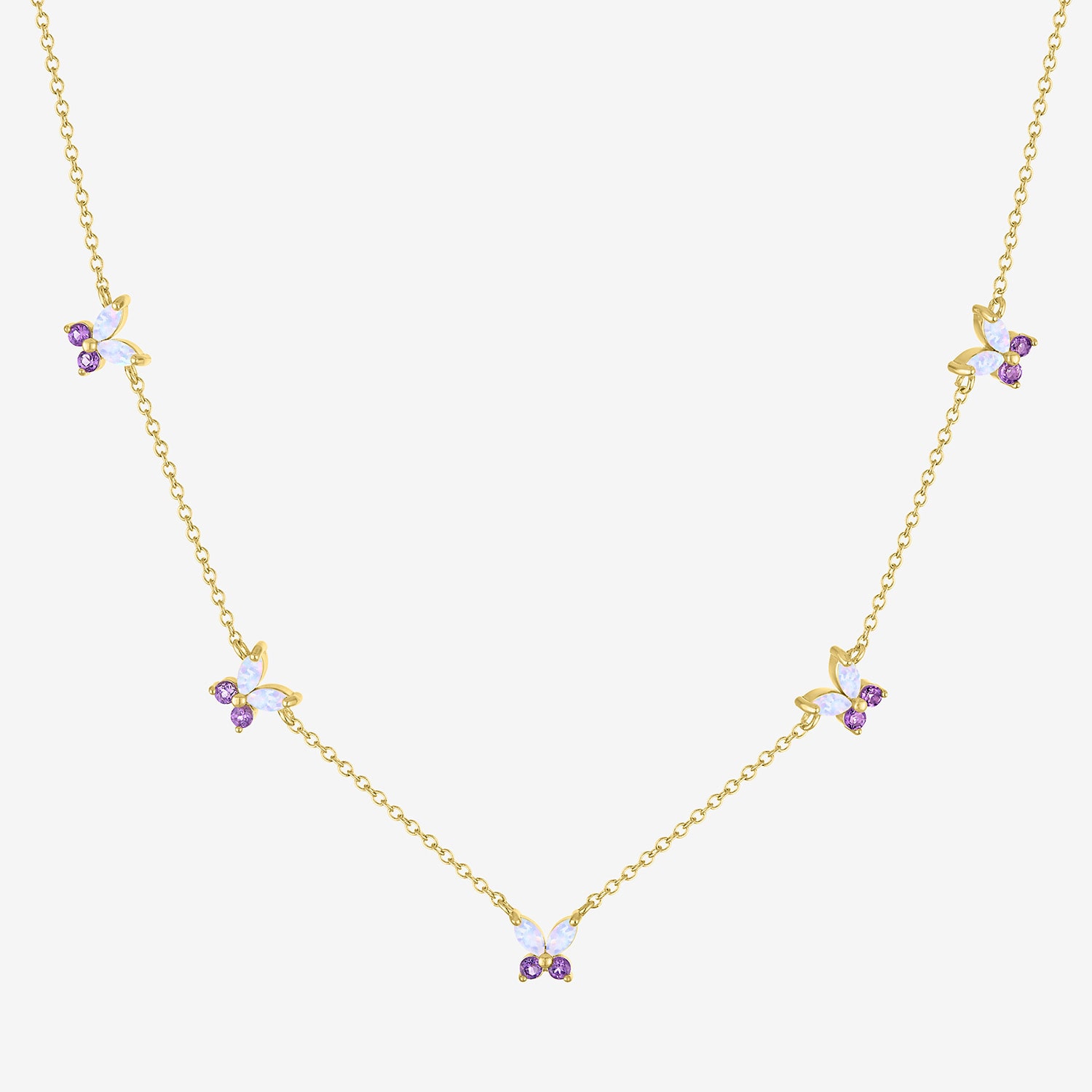 Womens Lab Created White Opal 14K Gold Over Brass Butterfly 16 Inch Pendant Necklace