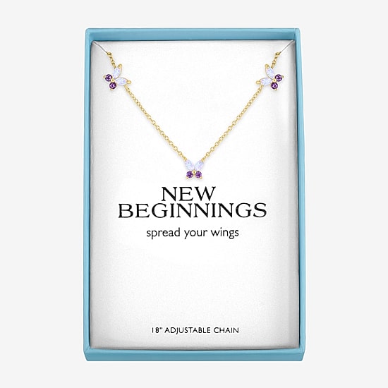 Womens Lab Created White Opal 14K Gold Over Brass Butterfly 16 Inch Pendant Necklace