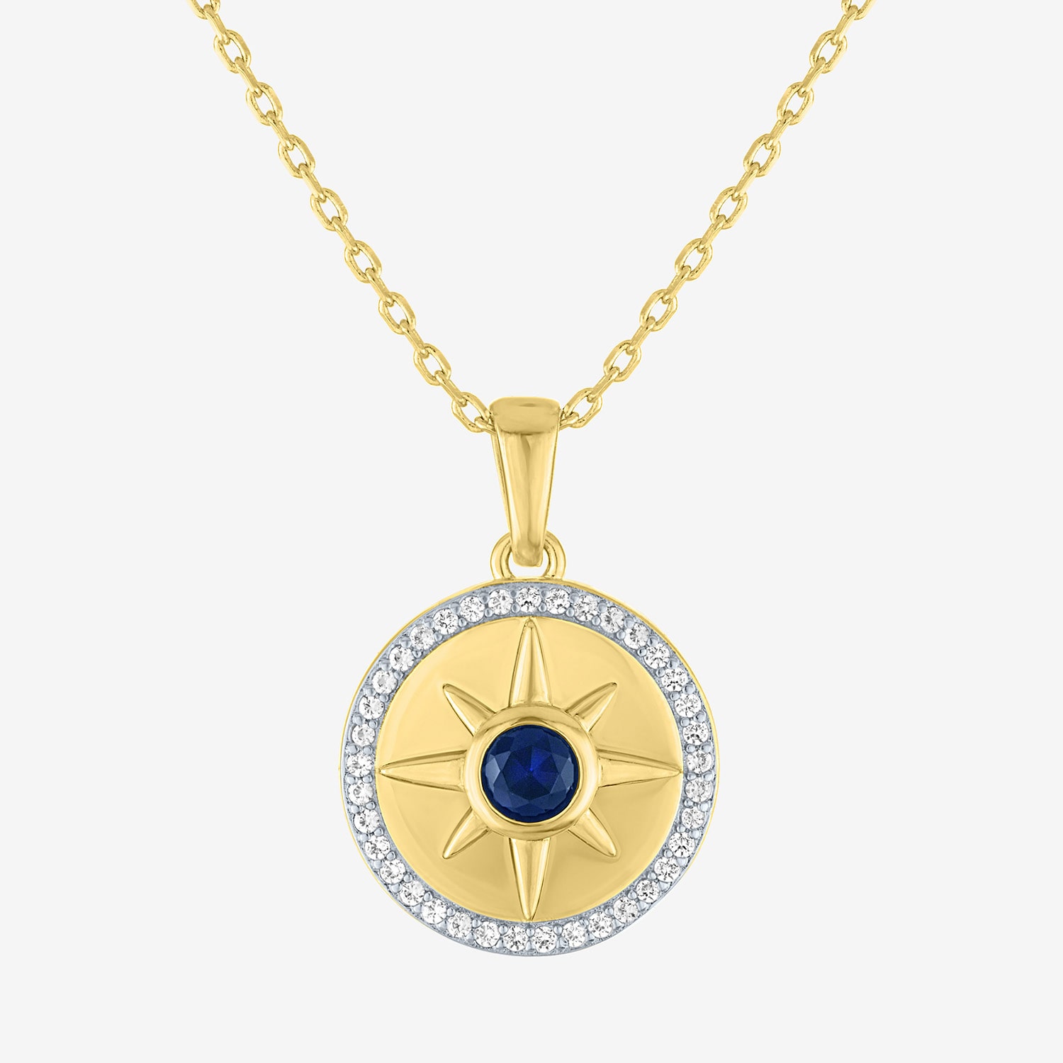 North Star Womens Lab Created Blue Sapphire 14K Gold Over Brass Star 16 Inch Pendant Necklace