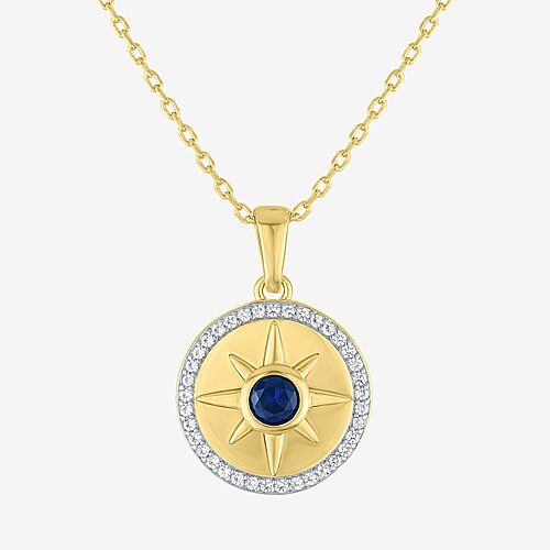 North Star Womens Lab Created Blue Sapphire 14K Gold Over Brass Star 16 Inch Pendant Necklace, One Size, Blue
