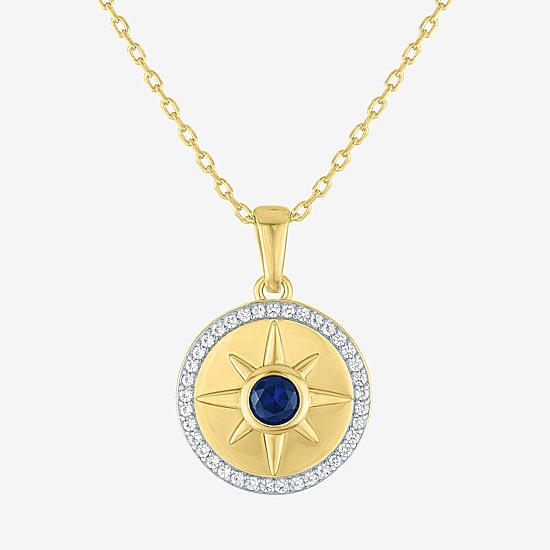 North Star Womens Lab Created Blue Sapphire 14K Gold Over Brass Star 16 Inch Pendant Necklace