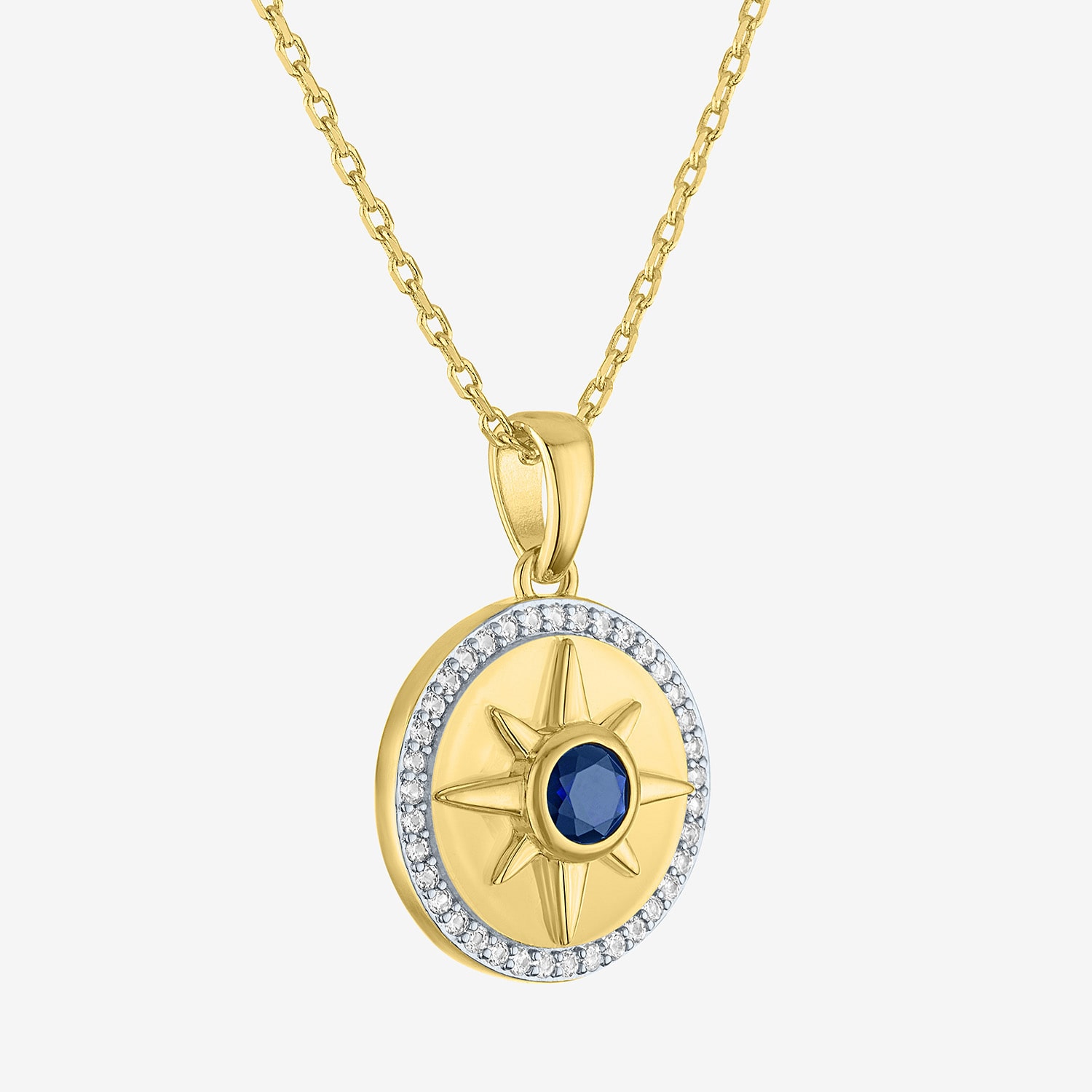 North Star Womens Lab Created Blue Sapphire 14K Gold Over Brass Star 16 Inch Pendant Necklace