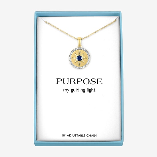 North Star Womens Lab Created Blue Sapphire 14K Gold Over Brass Star 16 Inch Pendant Necklace