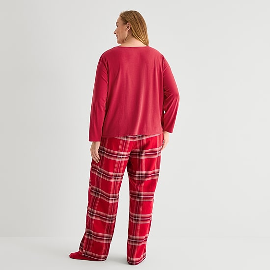 Liz Claiborne Womens Flannel Long Sleeve 3-pc. Pajama Set