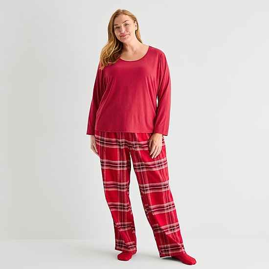 Liz Claiborne Womens Flannel Long Sleeve 3-pc. Pajama Set