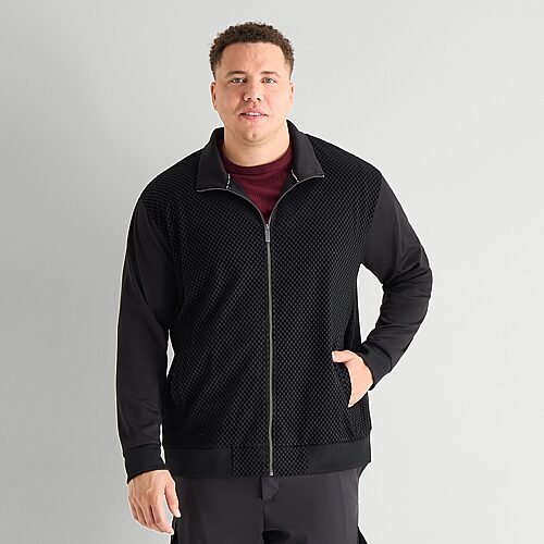 Shaquille O'Neal XLG Flocked Mens Lightweight Big and Tall Track Jacket, 6x-large, Black