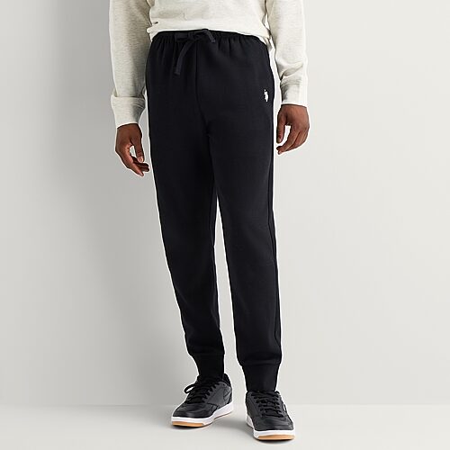 USPA U.S. Polo Assn. Mens Regular Fit Fleece Jogger Pant, Large, Black