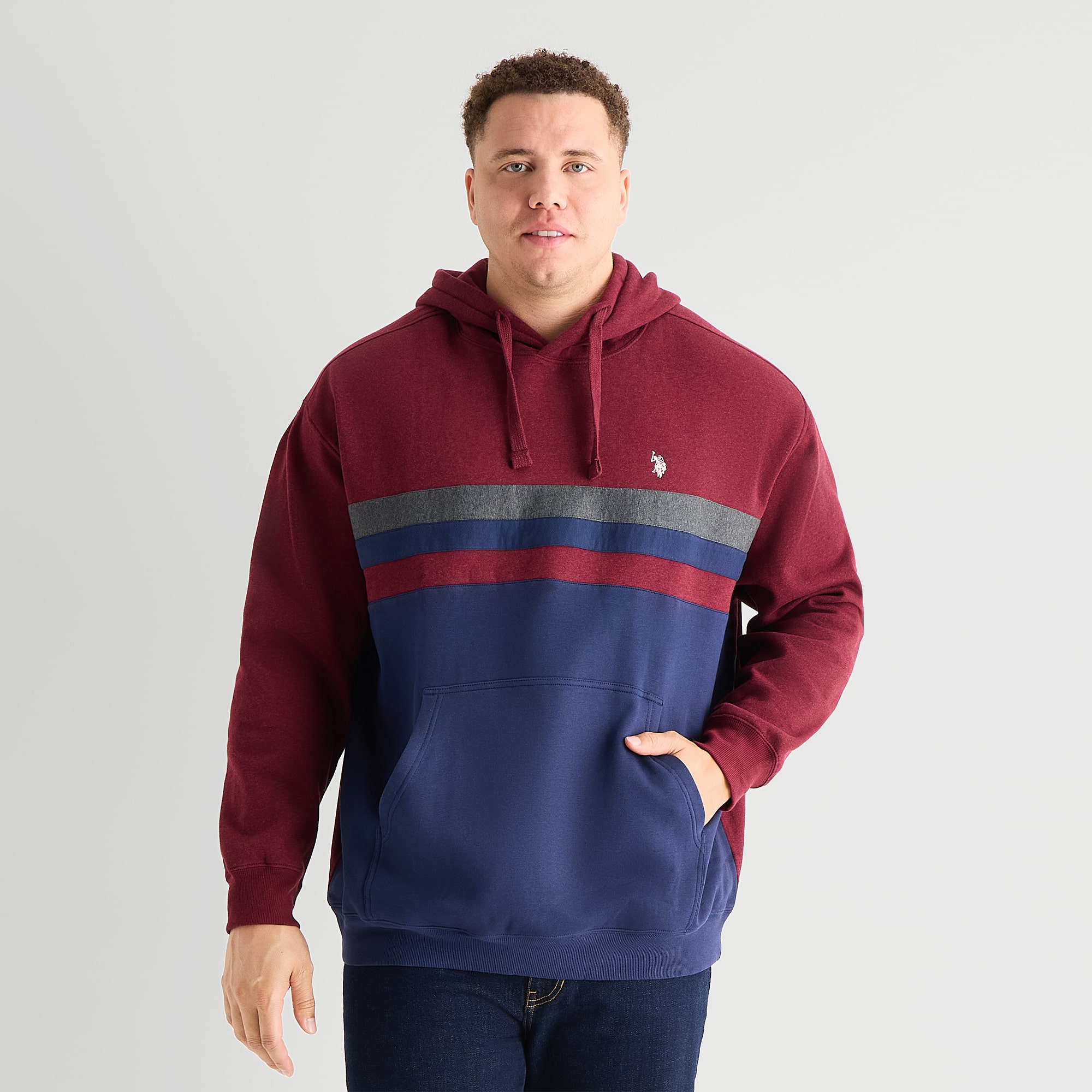 U.S. Polo Assn. Fleece Mens Long Sleeve Embroidered Big and Tall Hoodie