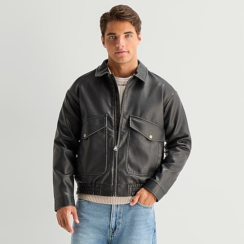 Arizona Mens Faux Leather Bomber Jacket In Black