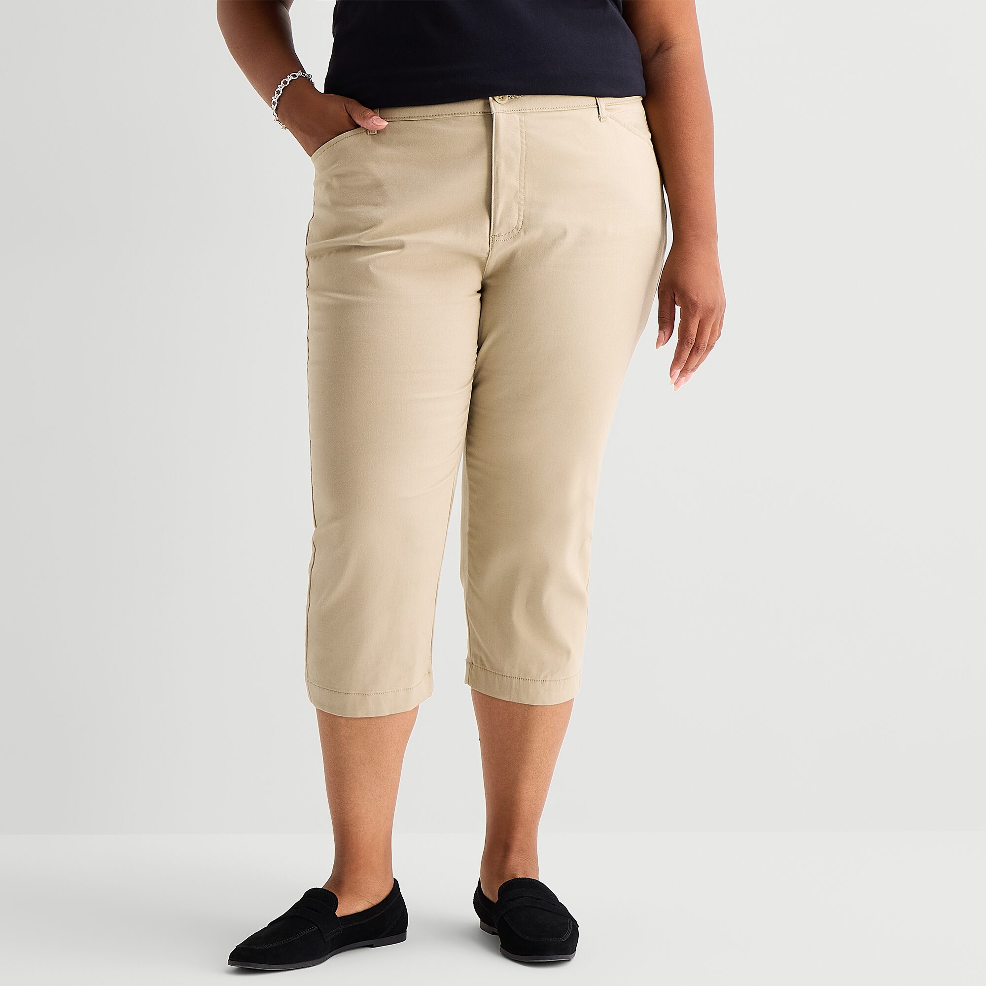 St. John's Bay Womens Plus Straight Mid Rise Capri Pant