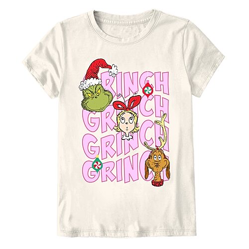 Mad Engine Little & Big Kid Girls Crew Neck Short Sleeve Regular Fit Grinch Graphic T-shirt In Beige
